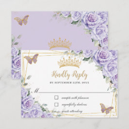 Lila Lavender Blommigt Quinceañera Butterflies OSA Kort
