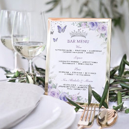 Lila Lavender Blommigt Silver Quinceañera Pub Menu Poster