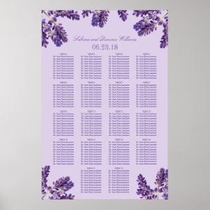 Lila Lavender Blommigt Sprigs Bröllop Seating Poster