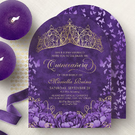 Lila Lavender Blommigt Tiara Quinceanera Inbjudningar