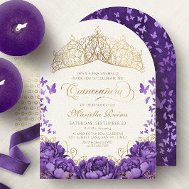 Lila Lavender Blommigt Tiara Quinceanera Inbjudningar