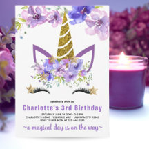Lila Lavender Blommigt Unicorn Birthday Barty