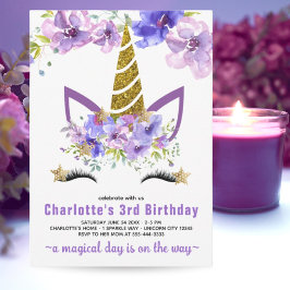 Lila Lavender Blommigt Unicorn Birthday Barty Inbjudningar