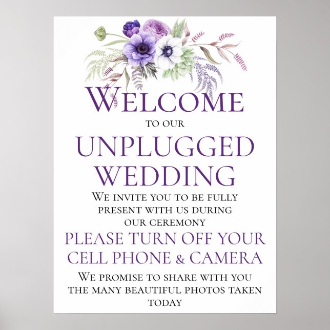 Lila Lavender Blommigt Unplugged Bröllop Ceremony Poster (Framsidan)