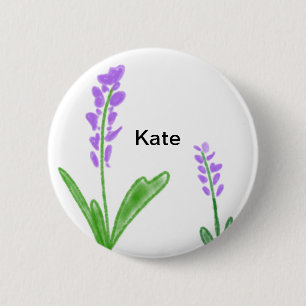 Lila lavender blommigt vattenfärg lägga till namn knapp