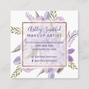 Lila lavender blommigt vattenfärgen ro guld makeup fyrkantigt visitkort