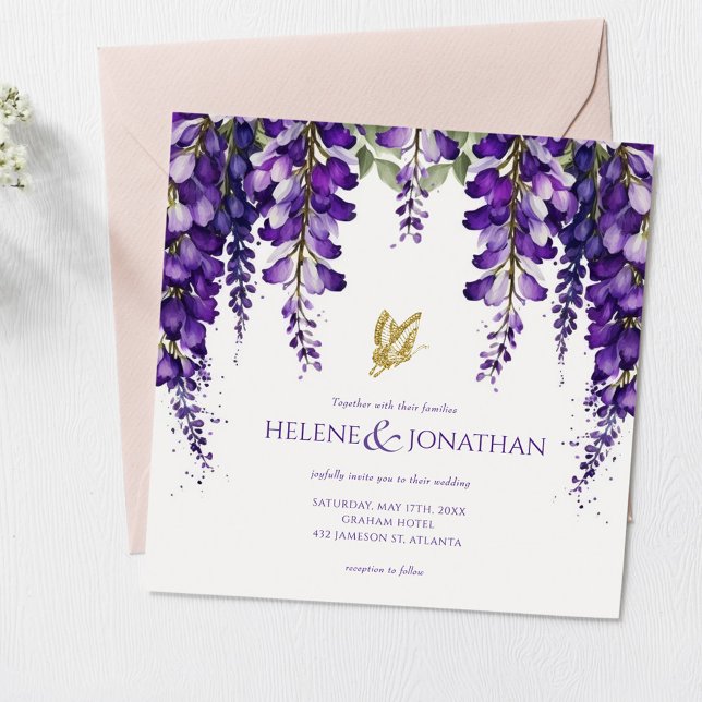 Lila Lavender Blommigt Watercolor Boho Bröllop Inbjudningar (Skapare uppladdad)