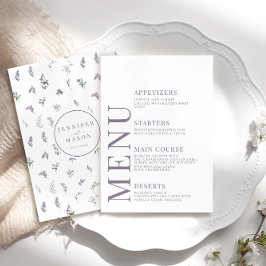 Lila Lavender blommönster bröllop-menykort Tilläggskort