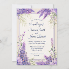 Lila Lavender-blommor inslagna i en ram-grädde Inbjudningar