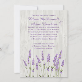 Lila lavender-blommor på trä Bröllop Inbjudningar