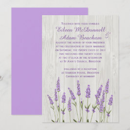 Lila lavender-blommor på trä Bröllop Inbjudningar