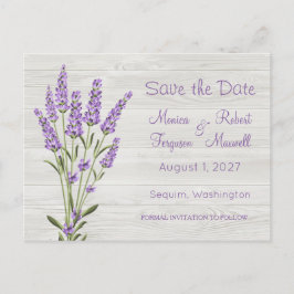 Lila lavender-blommor på trä Spara datum Vykort