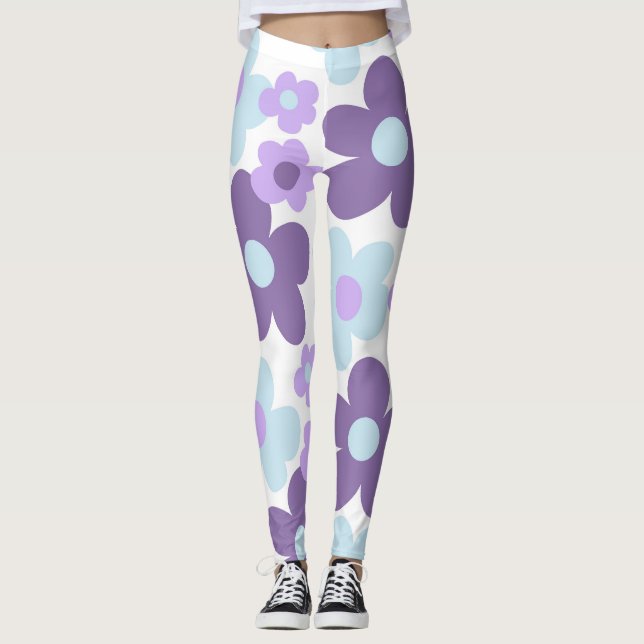 Lila Lavender Blue Daisys Retro Dream #1 #retro Leggings (Framsida)
