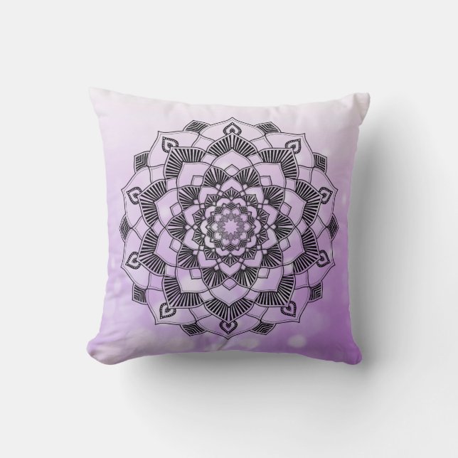 Lila lavender bokeh Mandala Abstrakt Throw-pelaren Kudde (Framsida)