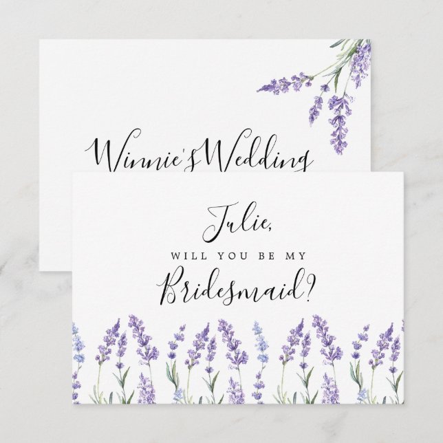 Lila, Lavender Bridesmaid Card Inbjudningar (Fram/baksida)