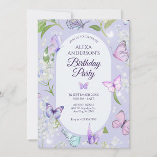 Lila lavender butterfly blommigt Birthday Inbjudningar