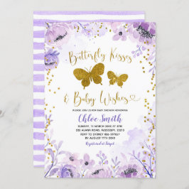 Lila Lavender Butterfly Kisses och Baby Wish Inbjudningar