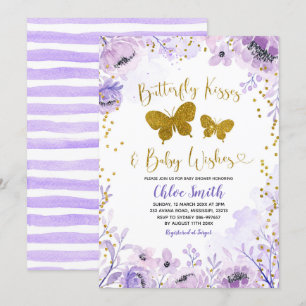 Lila Lavender Butterfly Kisses och Baby Wish Inbjudningar
