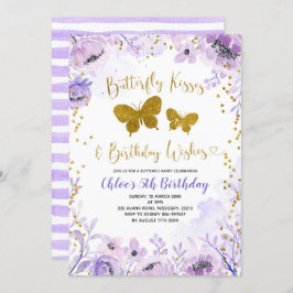 Lila Lavender Butterfly Kisses och Birthday Inbjudningar