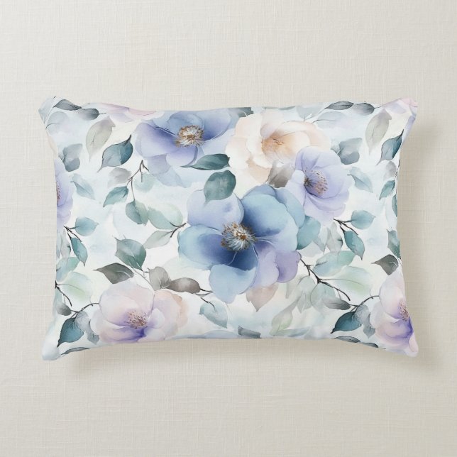 Lila Lavender Cream Flowers Prydnadskudde (Framsidan)