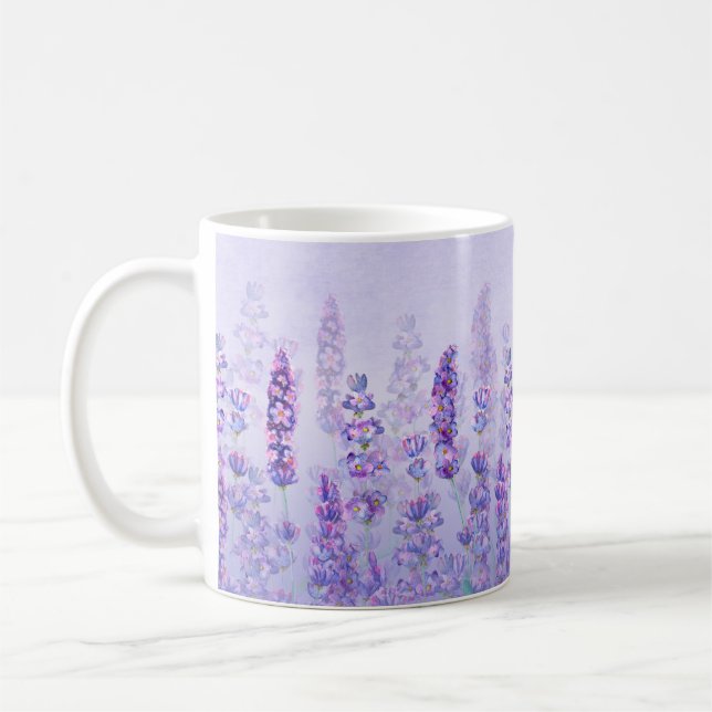 Lila Lavender Cute Aesthetic Watercolor Kaffemugg (Vänster)
