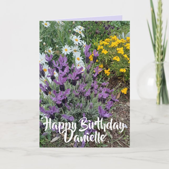 Lila Lavender & Daisy Flower Blommigt Birday Kort (Framsida)