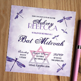 Lila, Lavender Dragonflies Bat mitzvah Inbjudningar