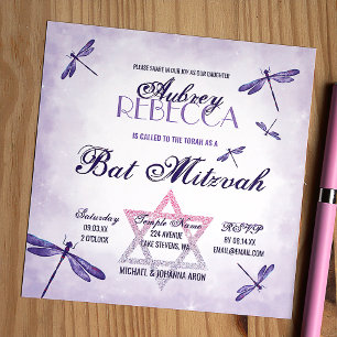 Lila, Lavender Dragonflies Bat mitzvah Inbjudningar
