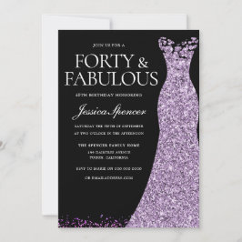 Lila Lavender Dress Womans 40:e födelsedagen Party Inbjudningar