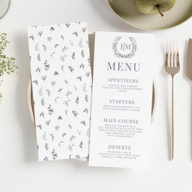 Lila lavender elegant blommigt, bröllop-menyn (Skapare uppladdad)