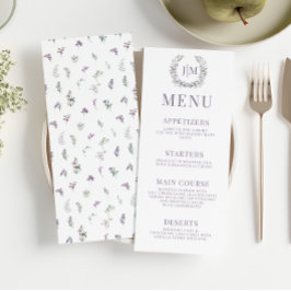 Lila lavender elegant blommigt, bröllop-menyn