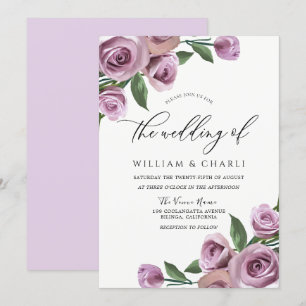Lila Lavender Elegant Ro Bröllop Inbjudningar