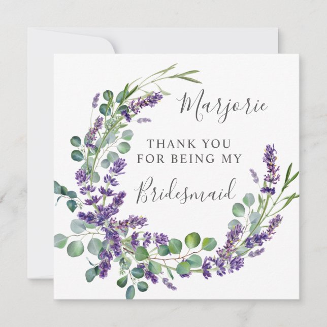 Lila Lavender Eucalyptus Bridesmaid Tack Kort (Framsida)