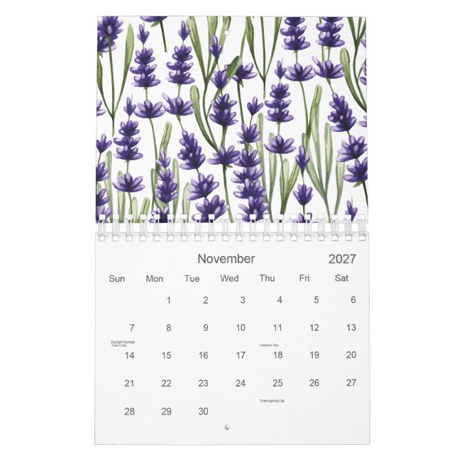 Lila Lavender Flowers 2026 Kalender (Nov 2027)