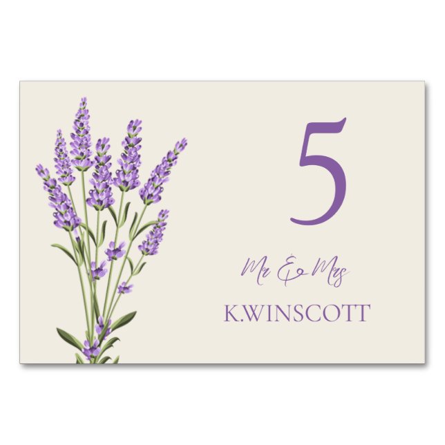 Lila Lavender Flowers Bordsnummer PlaceCard (Framsidan)