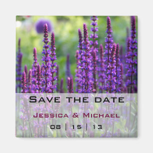 Lila Lavender Flowers Bröllop spara datum Magn Magnet