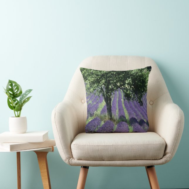 Lila Lavender Flowers Olive Träd Art Painting Kudde (Stol)
