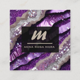 *~* Lila Lavender Glam QR Luxe Initial AP66 Fyrkantigt Visitkort