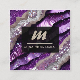 *~* Lila Lavender Glam QR Luxe Initial AP66 Fyrkantigt Visitkort