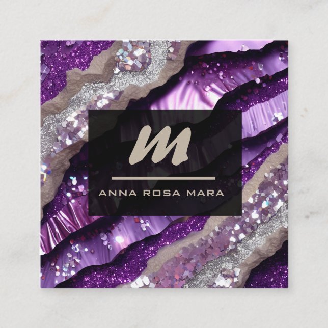 *~* Lila Lavender Glam QR Luxe Initial AP66 Fyrkantigt Visitkort (Framsida)