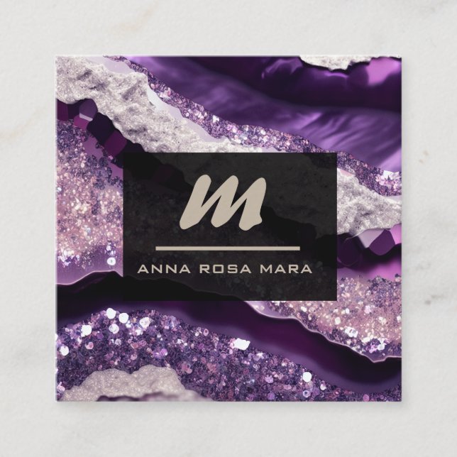 *~* Lila Lavender Glam QR Luxe Initial AP66 Fyrkantigt Visitkort (Framsida)