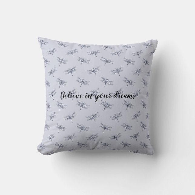 Lila Lavender Glitter Dragonflies Kudde (Framsida)