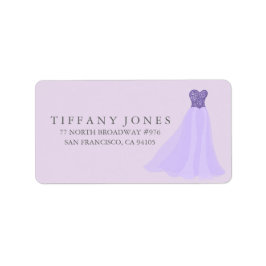 Lila Lavender Glitter Dress Gown Address Label Adressetikett