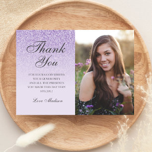 Lila lavender glitter fototack för att du är Sweet Tack Kort