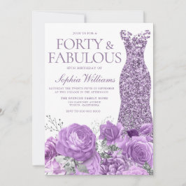 Lila Lavender Gown Blommigt 40 Birthday Party Inbjudningar