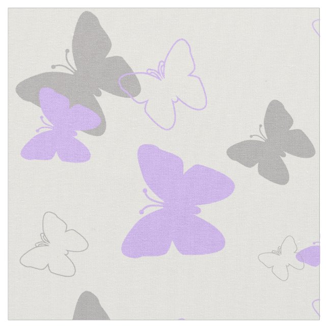 Lila Lavender Grått Grått Butterfly Mönster Tyg (Närbild)
