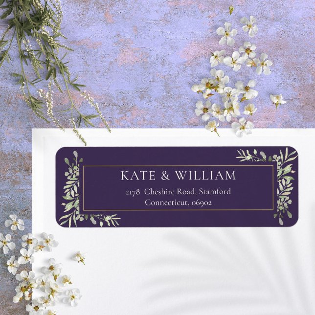 Lila Lavender Greenery Foliage Address Label Returadress Etikett (Purple Lavender Greenery Foliage Address Label)