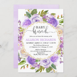 Lila lavender guld blommigt flicka baby brunch inbjudningar
