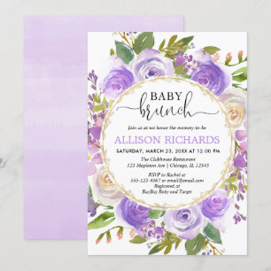 Lila lavender guld blommigt flicka baby brunch inbjudningar