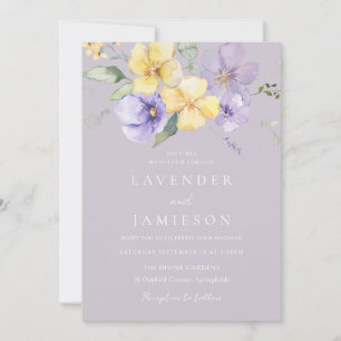 Lila Lavender & Gult Blommigt Bröllop Inbjudningar